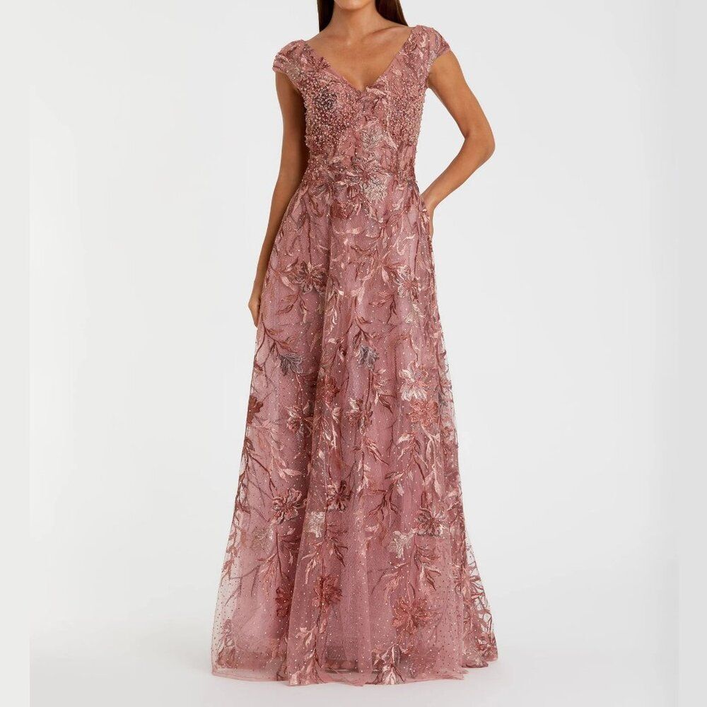 Mac Duggal 20263 Size 10 Pink Emery Floral Embroidered A-Line‎ Gown Maxi Dress - Picture 2 of 4